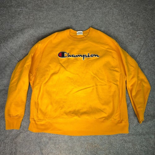 Champion Mens Sweatshirt 3XL XXXL Gold Spellout Pullover Sweater Sports Top