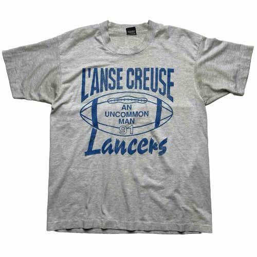 Vintage L'anse Creuse High School Lancers Football T-Shirt Uncommon Man Gray XL
