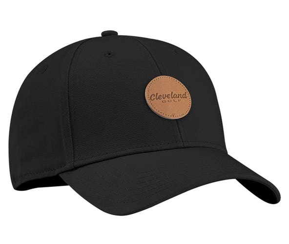 NEW Cleveland Golf Black Leather Patch Adjustable Golf Hat/Cap