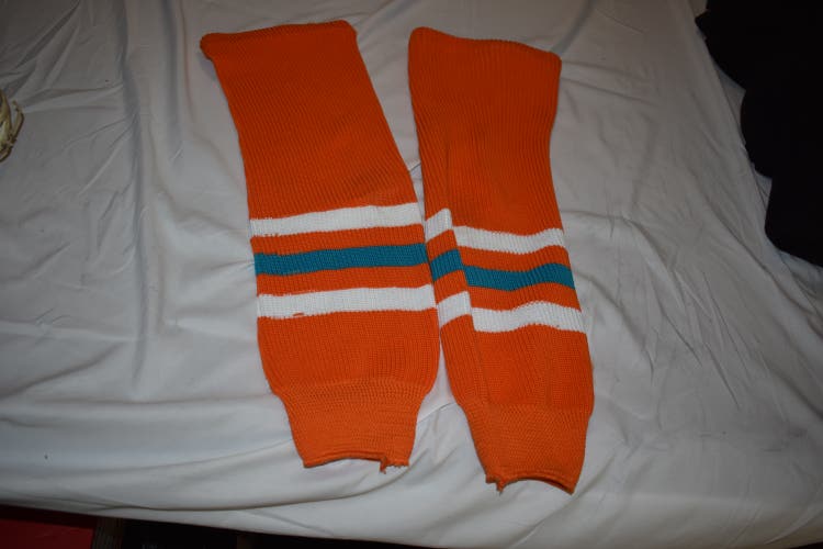 Athletic Knit AK Striped Hockey Socks, Orange/White/Green, Small