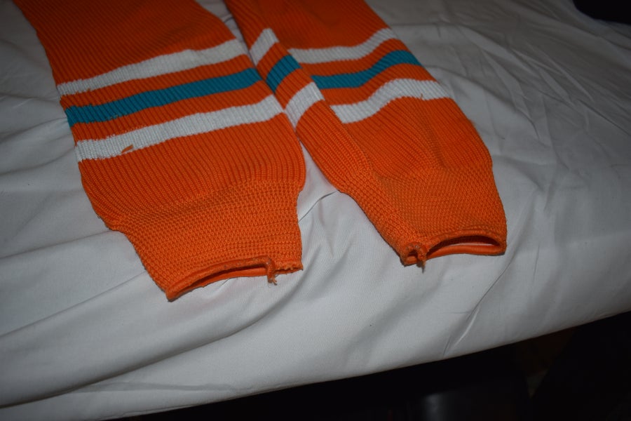 Athletic Knit AK Striped Hockey Socks, Orange/White/Green, Small