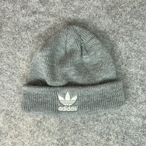 Adidas Mens Beanie Gray White Trefoil Logo Hat Cuffed Cap Casual Knit Outdoor