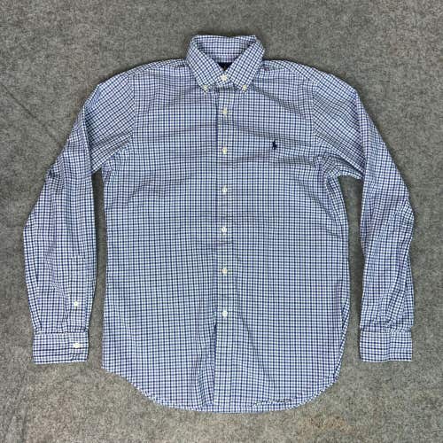 Ralph Lauren Mens Shirt Small Blue White Navy Pony Cotton Button Up Classic Top
