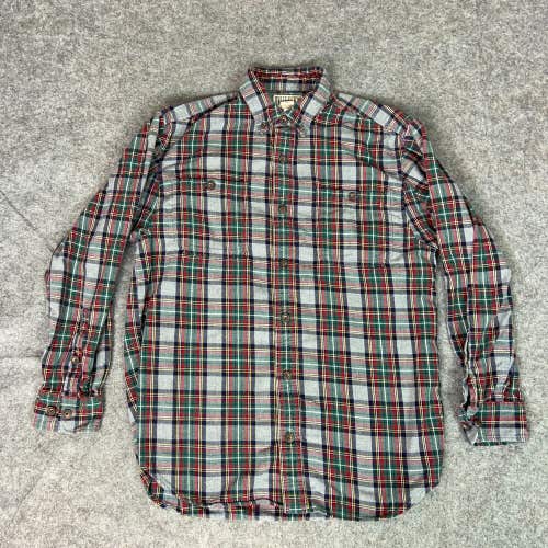 Duluth Trading Mens Shirt Medium Gray Red Flannel Hiking Camp Top Plaid Cabin