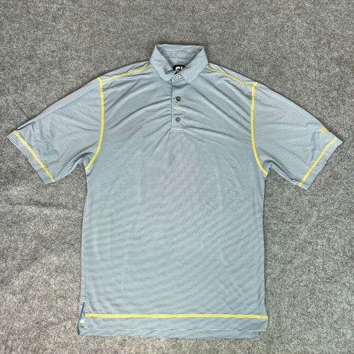 FootJoy Men Polo Shirt Small Blue Yellow Striped Golf Outdoor Logo Light Stretch