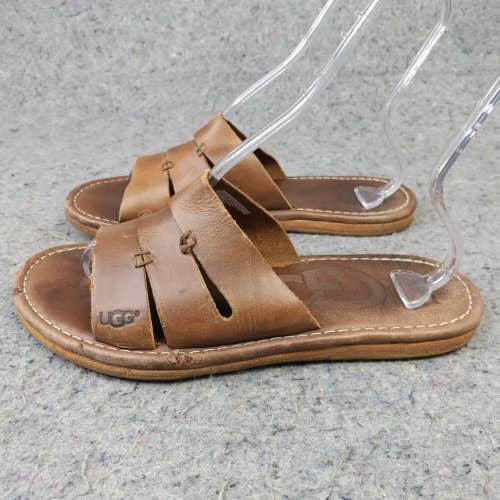Ugg Sandals Mens 9 Slip On Shoes Brown Leather Casual Summer Vacation Beach