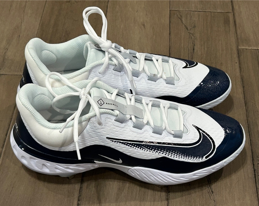Size 11 Men’s Nike Alpha Huarache Elite 4 Baseball Cleats White Navy Blue