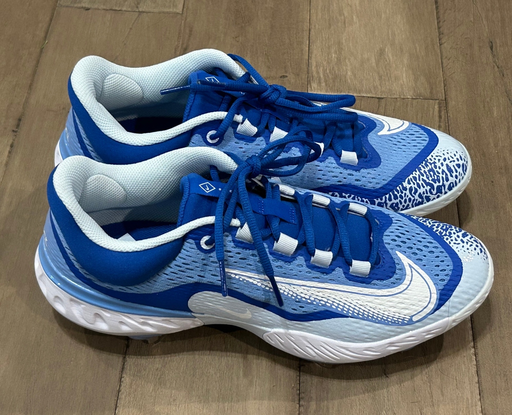 Size 10 Men’s Nike Alpha Huarache Elite 4 Blue White Baseball Cleats Metal