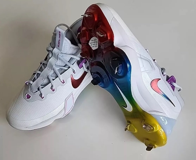 Size 8 Men’s Nike Force Zoom Trout 9 Elite Metal Baseball Cleats Rainbow Red Yellow Blue