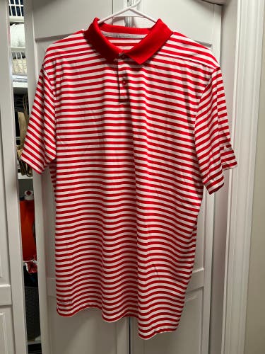 Nike Dri-Fit Victory Golf Polo Red / White Striped Shirt Men’s Size Large
