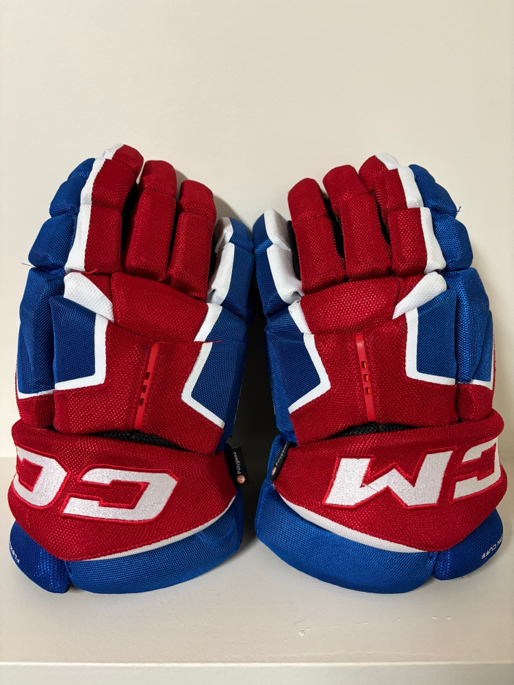 Used Red/Royal/White CCM Tacks ASV Hockey Gloves
