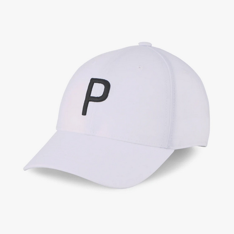 NEW Puma Structured P Cap White Glow/Puma Black Adjustable Golf Hat/Cap