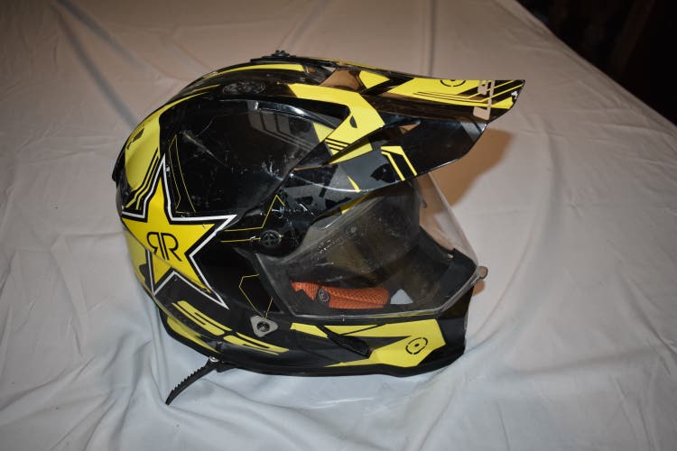 LS2 Pioneer Rockstar Motocross Helmet with Faceshield, Black/Yellow, Medium