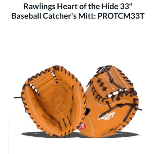 New 2023 Rawlings Right Hand Throw Catcher's Heart of the Hide Baseball Glove 33"
