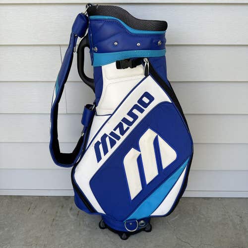 Mizuno Staff Tour Golf Bag Cart Retro Blue White Strap With Raincover