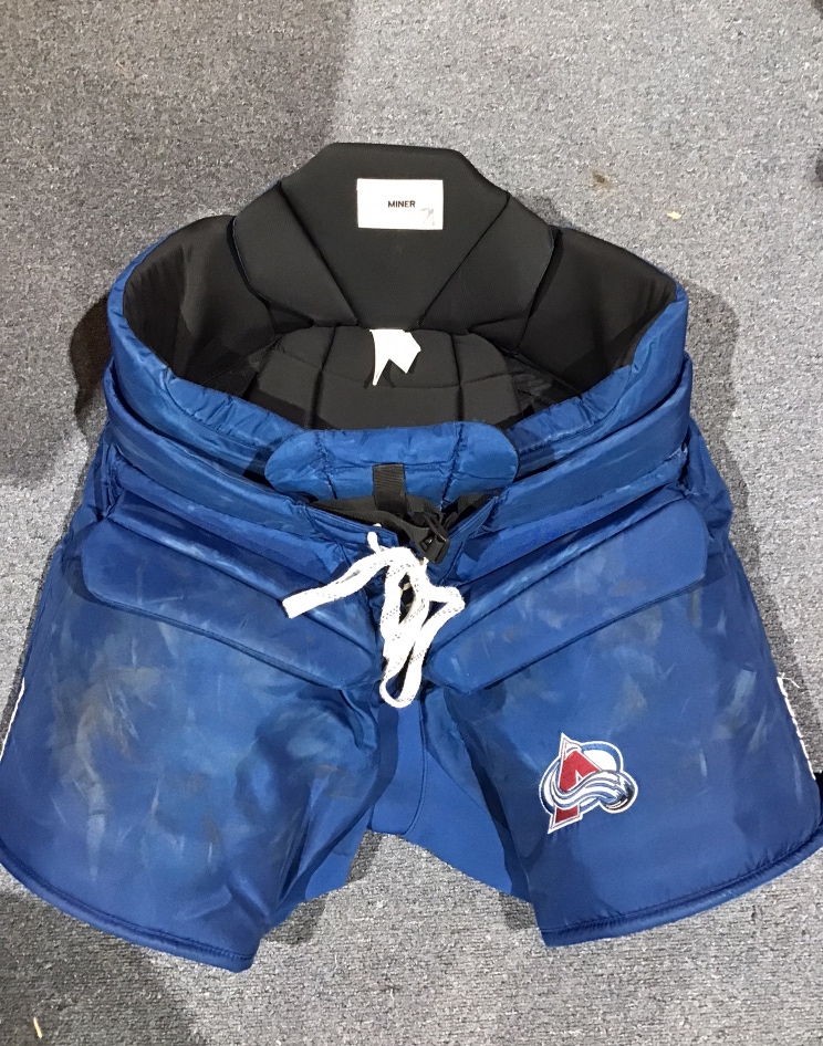 Game Used Pro Stock Colorado Avalanche Miner Bauer Goalie Pants