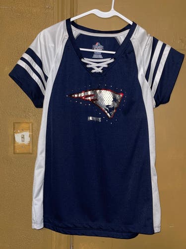 Majestic Fan Fashion NFL New England Patriots Womens Jersey Shirt Glitter SZE XL