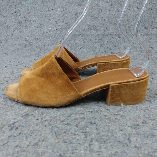 VINCE Rachelle Block Heel Womens 9.5 Sandals Slides Brown Suede Slip On Shoes