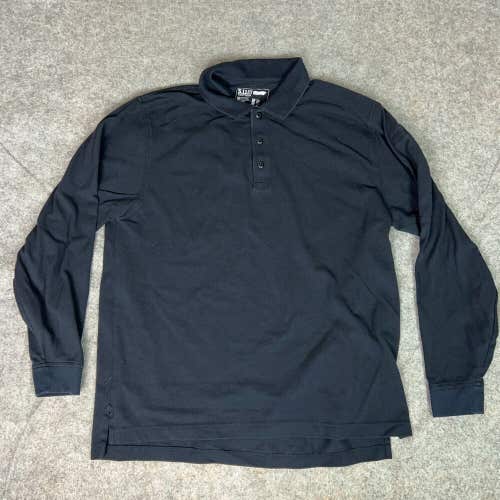511 Tactical Mens Polo Shirt Large Navy Long Sleeve Button Casual Golf Cotton