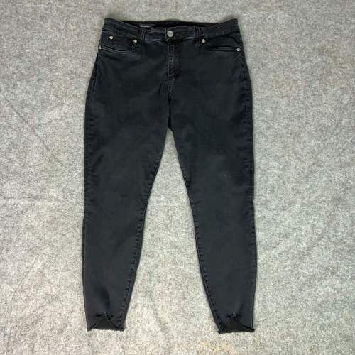 Kut from the Kloth Women Jeans 14 Black Skinny Pant Denim Cropped Raw Hem Carlo