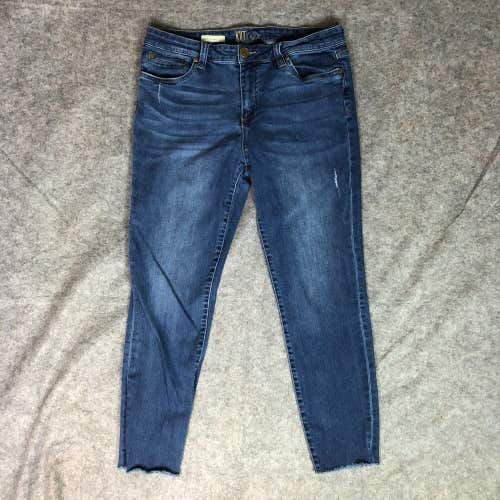 Kut from the Kloth Women Jeans 12 Blue Skinny Pant Denim Cropped Raw Hem Carlo A