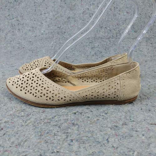 TOMS Jutti Flats Womens 8 Slip On Shoes Pointed Toe Perforated SuedeTan Beige
