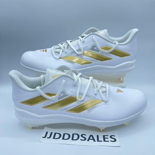 Adidas Adizero Afterburner 9 White Gold Metal Baseball Cleats IG2317 Size 13 NWT