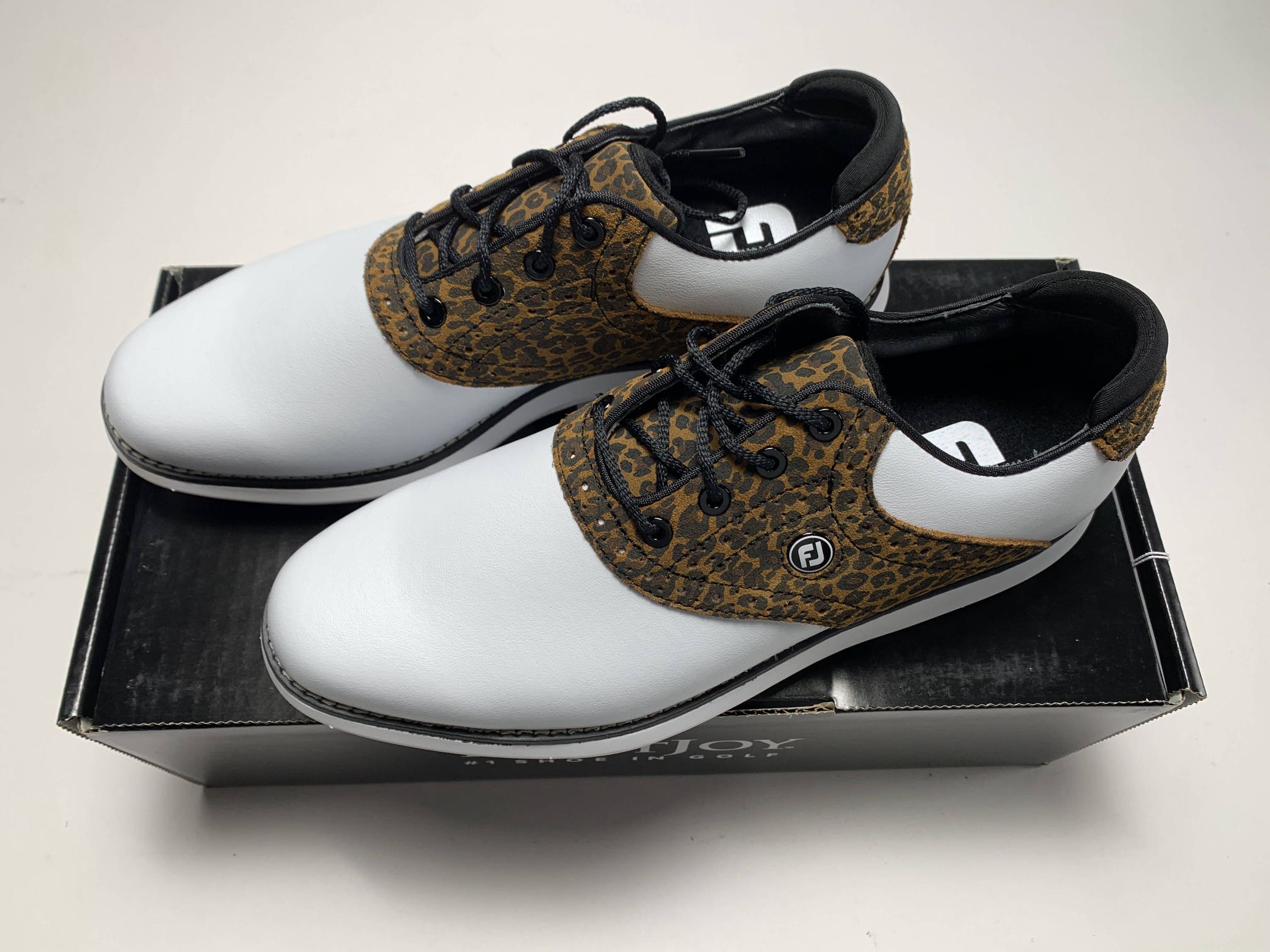 FootJoy FJ Traditions Golf Shoes White Brown Leopard Women's SZ 7 (97923)