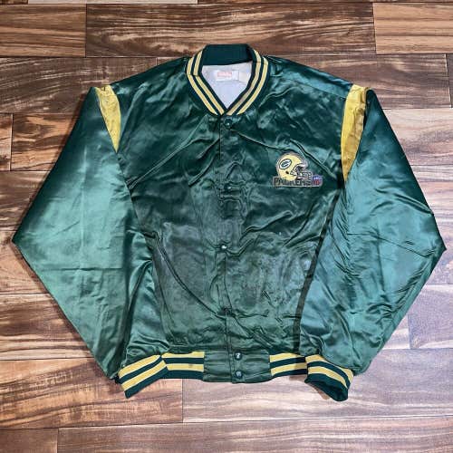 Vintage 1980s Green Bay Packers Satin Snap Jacket Mens Size XL *DISTRESSED