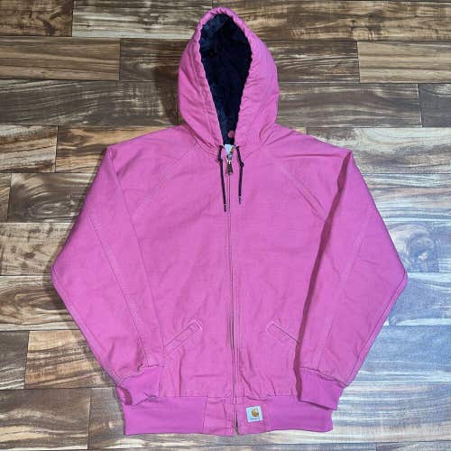 Vintage Carhartt Pink Jacket Quilt Lined Zip Hooded Womens Size Large 12/14 RARE