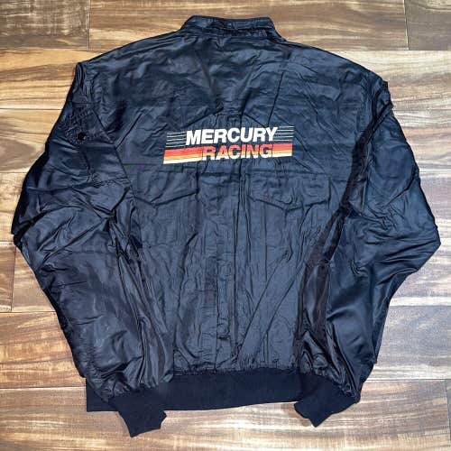 Vintage Mercury Racing Boats Black Embroidered Satin Jacket Mens Size L/XL Rare