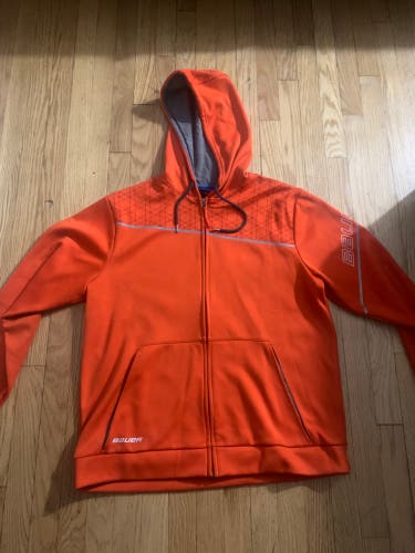 Nike Bauer Orange Fleece Hockey Warm Up Hoodie Size Large