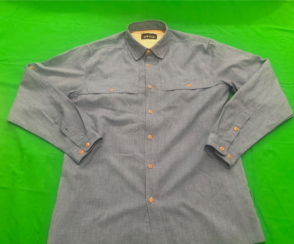 Orivis Trout Bum, blue long sleeve, button front shirt