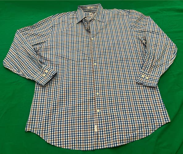 Peter Millar men’s white/blue/brown button-down long sleeve shirt