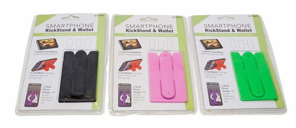 3 Pc Lot - Smartphone Kickstand & Wallet Card Holders - Green Pink Black