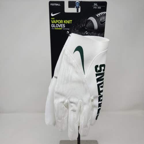 Nike Football Gloves Mens 3XL White Green Vapor Knit Michigan State Spartans