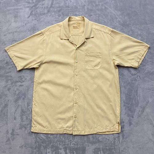 Tommy Bahama Hawaiian Silk Shirt Men Medium Yellow Short Sleeve Textured Woven