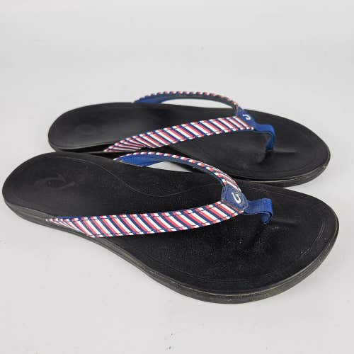 OluKai Ho’Opio Women Size 6 Flip Flops Sandals Red White Blue Flag Shoe