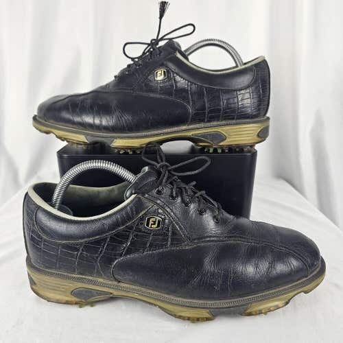 FootJoy 53652 DryJoys Tour Golf Shoes Sz 8.5 M Men's Black Leather Croc Print