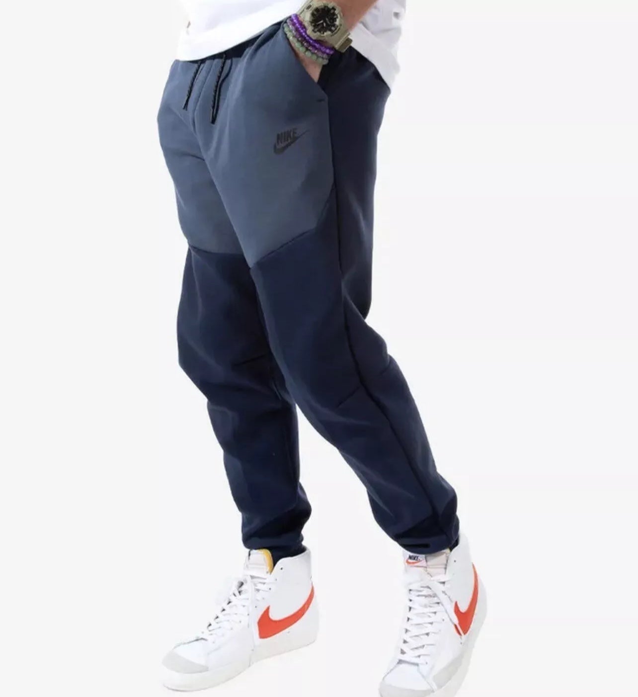 nike tech fleece joggers black and blue