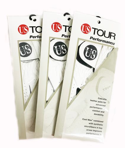 NEW 3pk US Tour Performance Leather White/Black Golf Glove Junior Small
