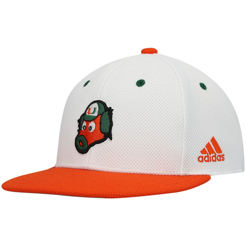 Miami Hurricanes adidas On-Field Baseball Fitted Hat Cap Size 7/14 White Orange
