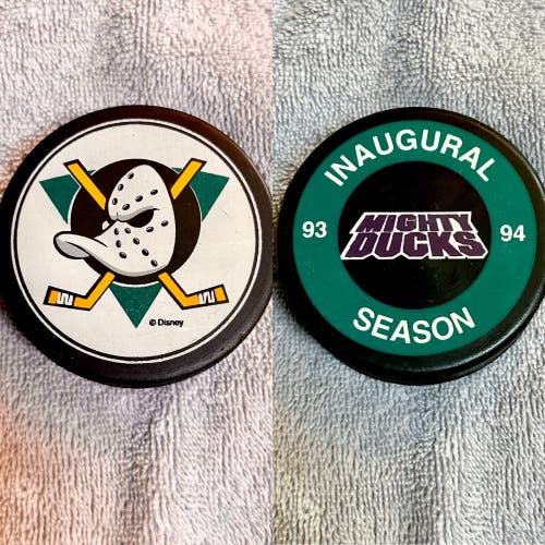 Vintage 1993-94 Anaheim Mighty Ducks Inaugural Season Commemorative Hockey Puck