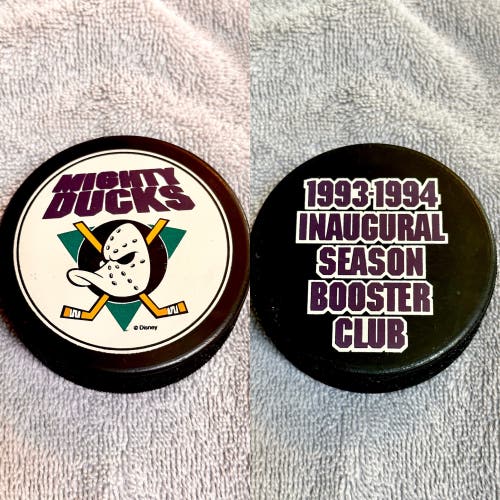 Vintage 1993-94 Anaheim Mighty Ducks Inaugural Season Booster Club Hockey Puck