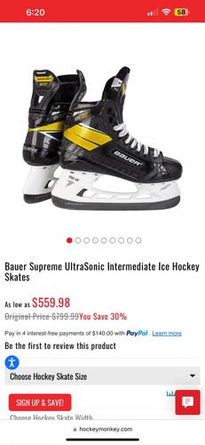 New Bauer Size 4.5 Supreme UltraSonic Hockey Skates