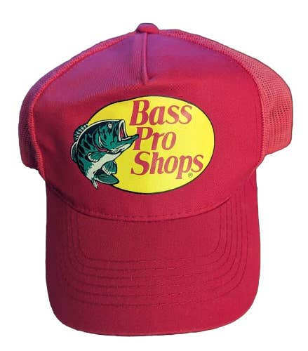 Bass Pro Shops Red Trucker Hat Front Logo Strapback Adjustable Cap Fishing