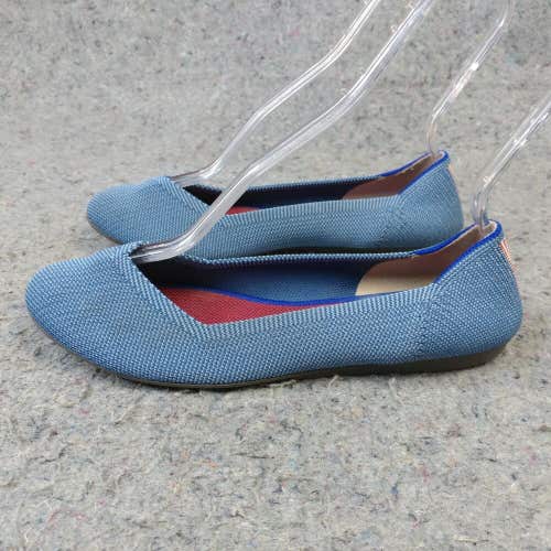 Rothys The Flat Round Toe Ballet Slip On Shoes Womens Size 9 Blue Knit Flats
