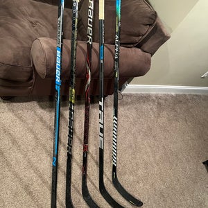 Used Bauer Right Handed Hockey Sticks + Brand new Sher Wood Rekker Gloves