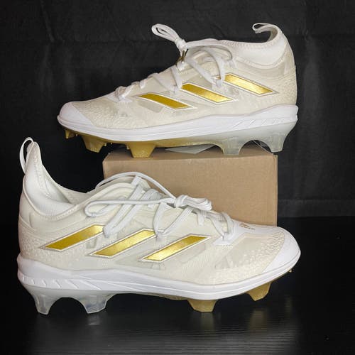 adidas adizero Afterburner 9 NWV TPU Molded Baseball Cleats White Gold Size 10.5