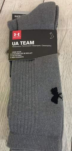 Under Armour Team Performance Gray Crew Socks XL Extra Large